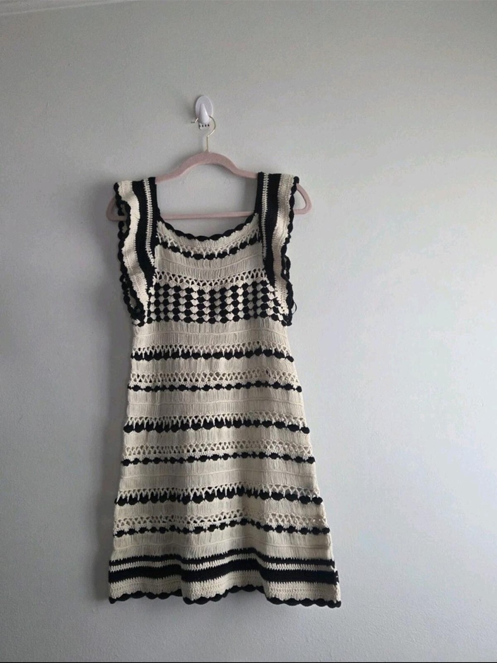 Forever 21 Cream and Black Crochet Mini Dress
